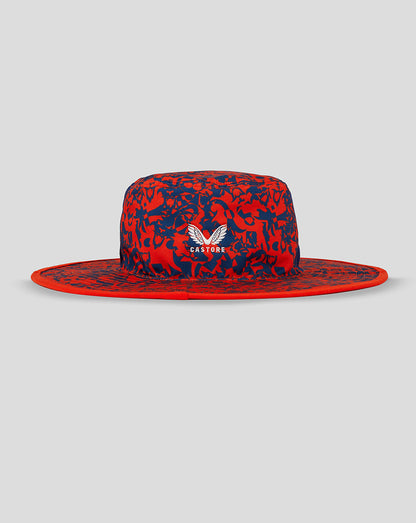 Fiery red navy reversible wide brim England cricket hat with three lions crest and Castore branding
