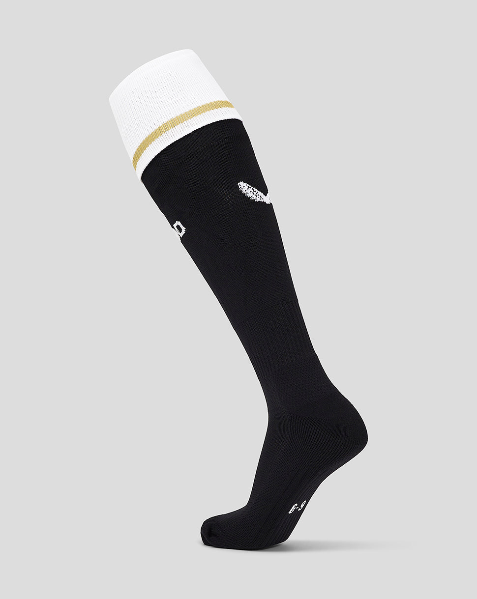 Mk Dons junior 24/25 third socks black with white top cuff and gold stripe
