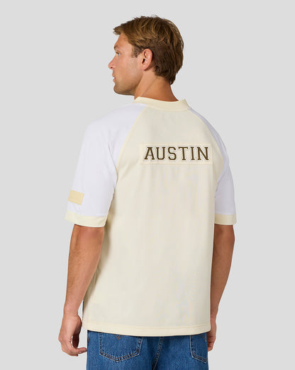 Back of cream Oracle Red Bull Racing Austin football jersey with AUSTIN lettering and white sleeves