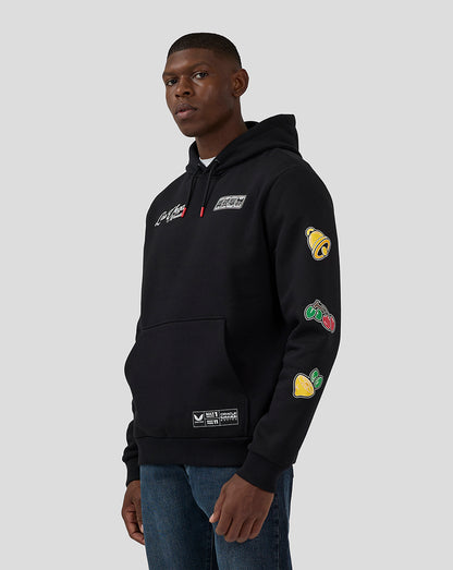Black Oracle Red Bull Racing Las Vegas hoodie featuring Las Vegas text on chest and fruit patches on the sleeve