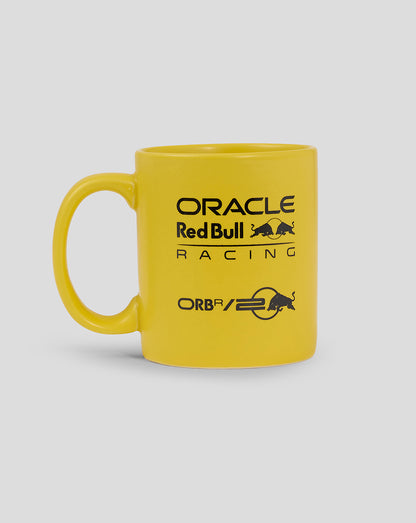 Yellow mug featuring Oracle Red Bull Racing logos for the 20th anniversary
