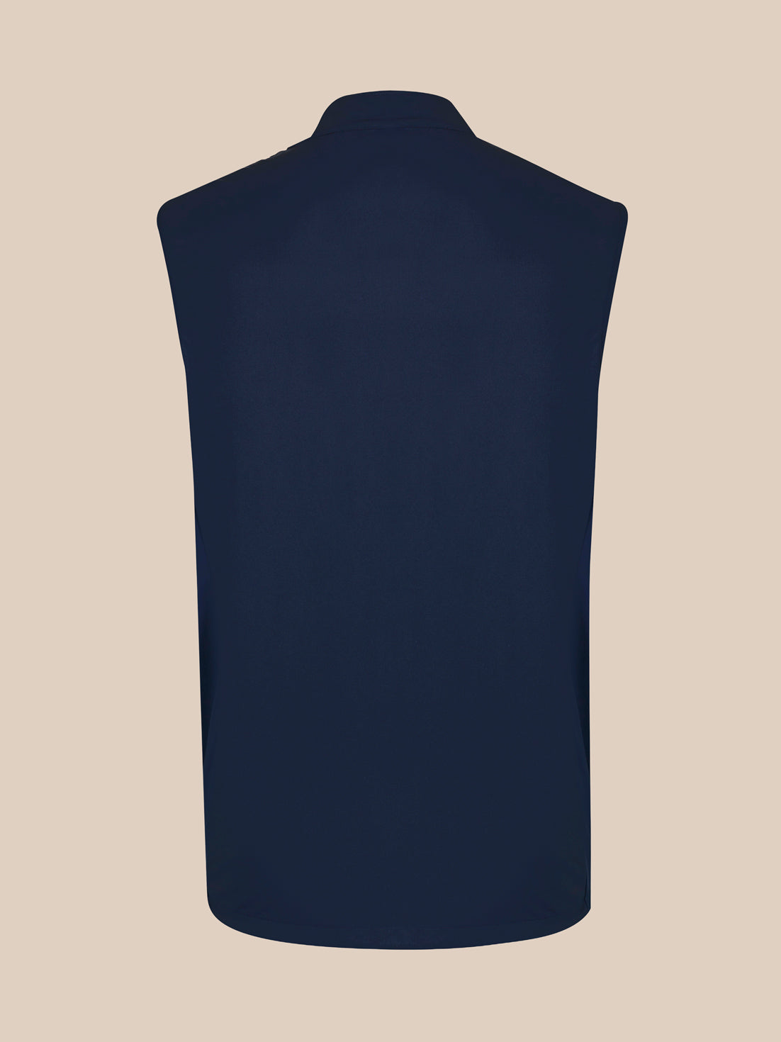 Back view of navy Softshell Unisex Gilet showing high collar and clean silhouette