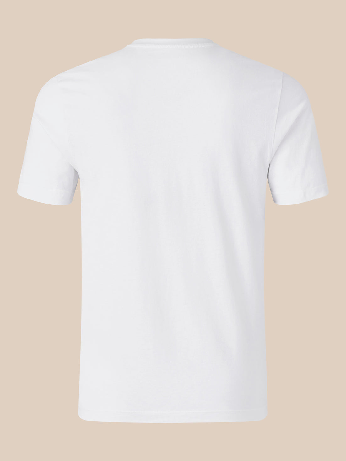 Back view of a white unisex short sleeve cotton T shirt