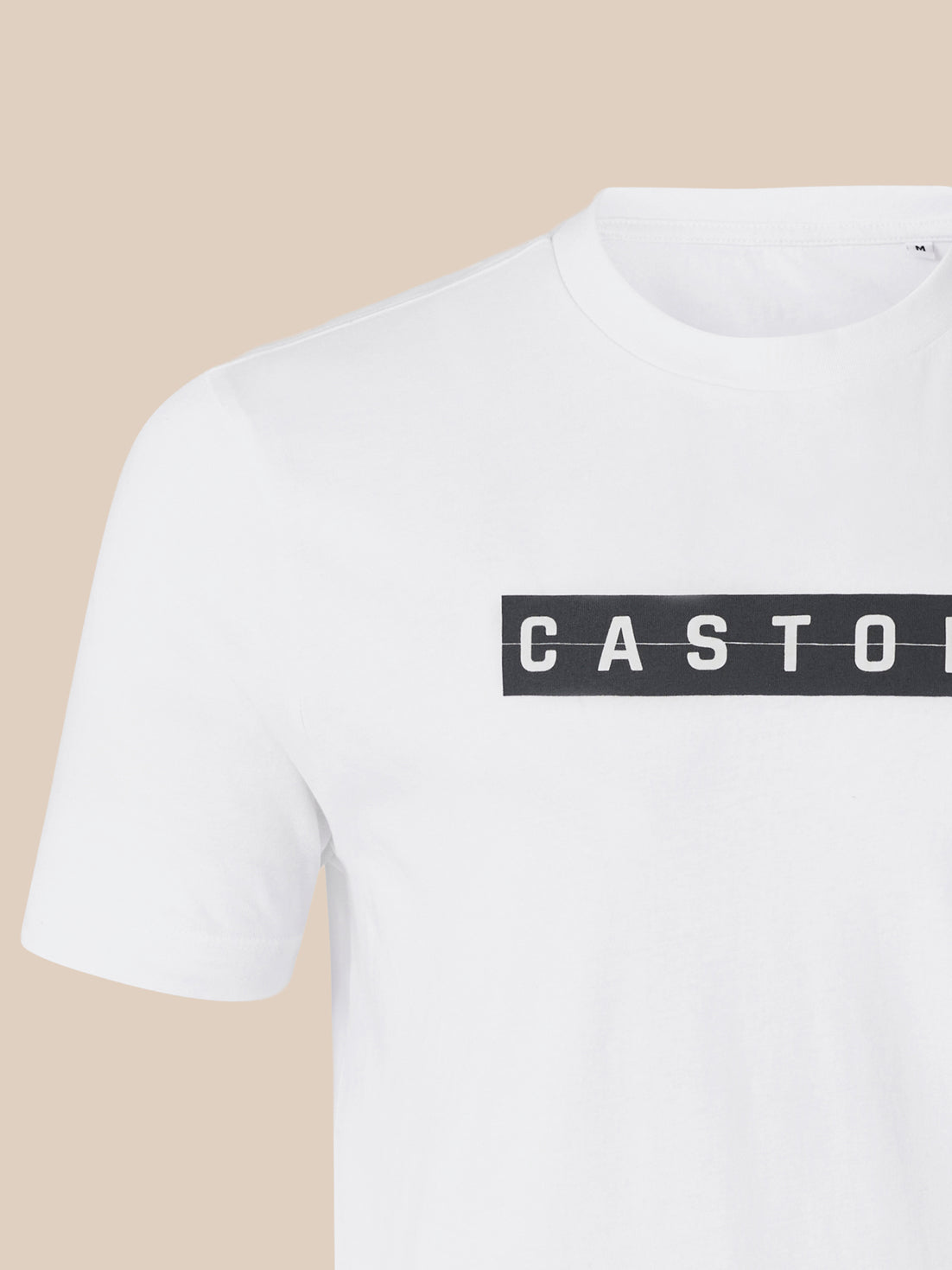White unisex cotton T-shirt with a black CASTORE graphic across the chest