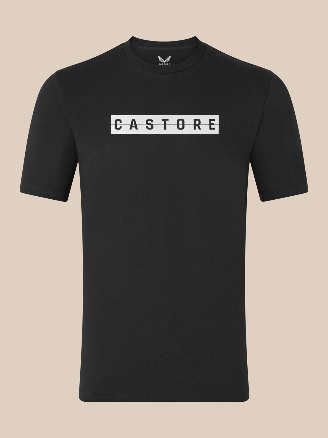 Black unisex cotton T-shirt with white CASTORE logo across the chest