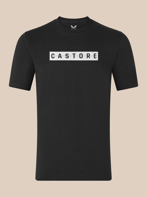 Black unisex cotton T-shirt with white CASTORE logo across the chest