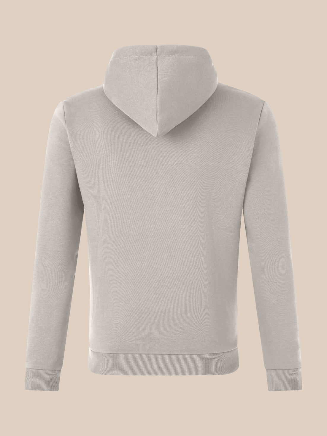 Back view of marl grey hoodie showing the hood and clean minimalist silhouette