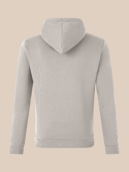 Back view of marl grey hoodie showing the hood and clean minimalist silhouette