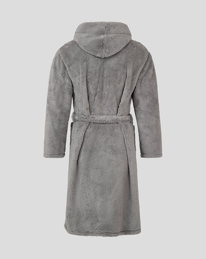 Back view of Harlequins Youth 24/25 Dressing Gown in gray fleece with belt