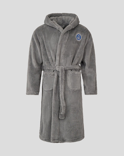Grey Bath Rugby infant dressing gown with hood and tie belt.