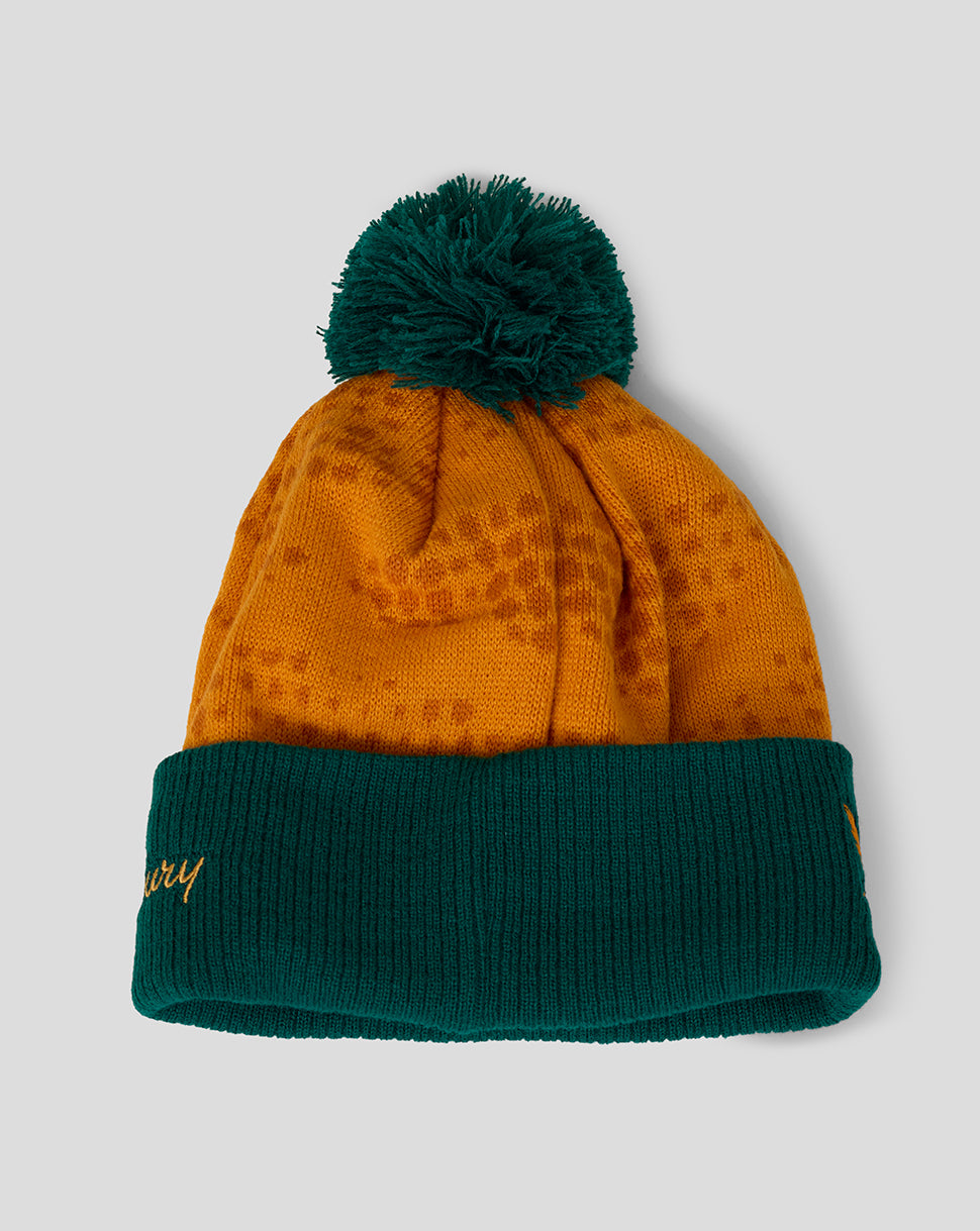 Rugby Australia Wallabies Bobble Hat in green cuff and orange body with a green pompom