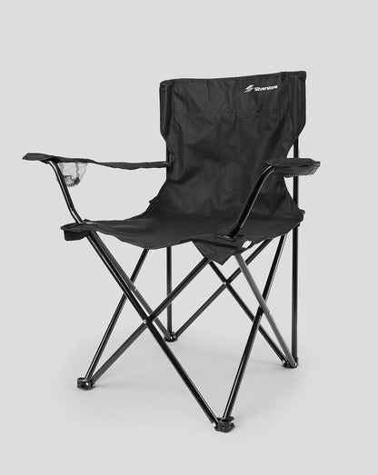 Black Silverstone foldable outdoor chair with black fabric seat and metal frame