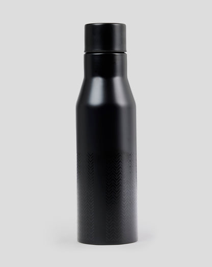 Close up of Black Silverstone aluminium drink bottle neck with screw cap on