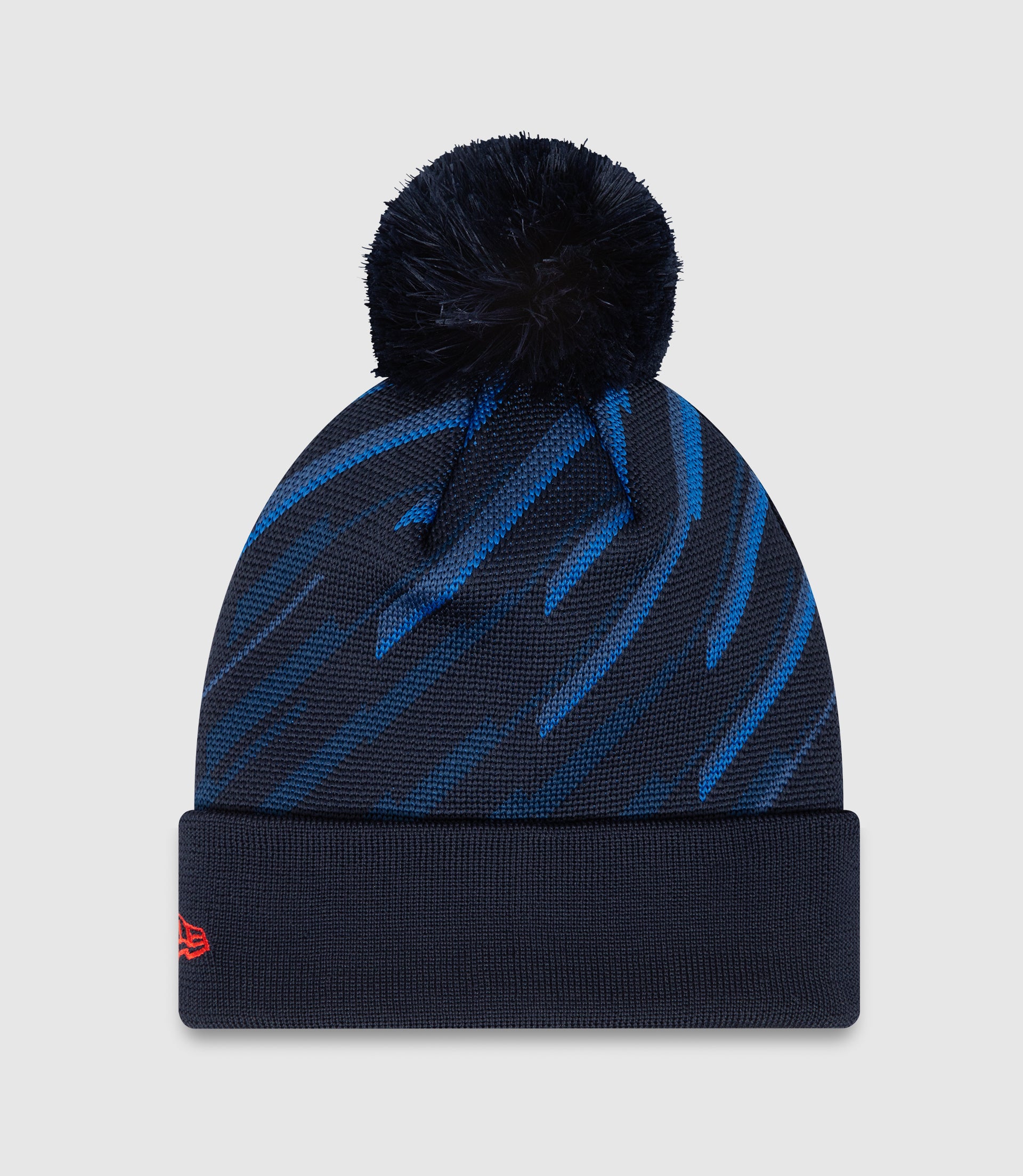 Youth navy bobble knit beanie with upturned cuff and Oracle Red Bull patch