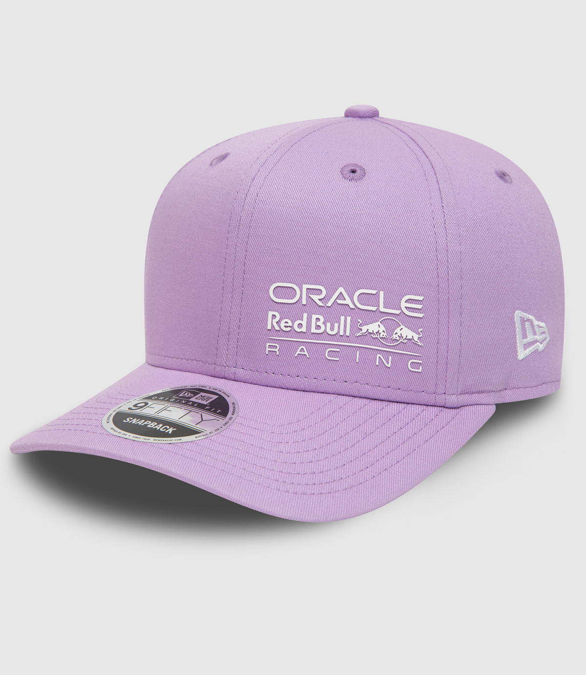 Lilac 9FIFTY snapback cap with Oracle Red Bull Racing logo on the front and New Era flag on the side