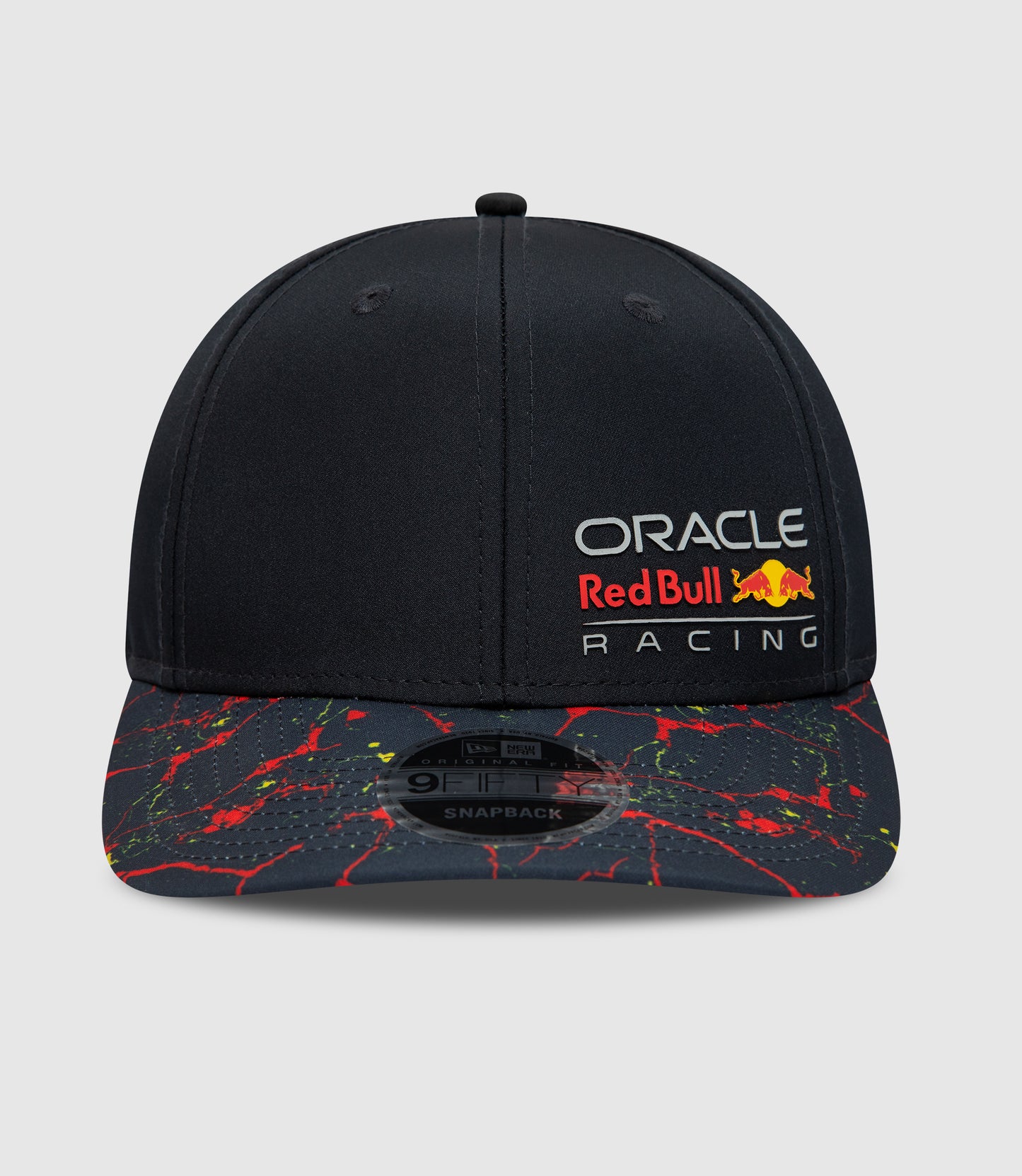 Navy Oracle Red Bull Racing 9FIFTY snapback with lava print visor and front crown logo
