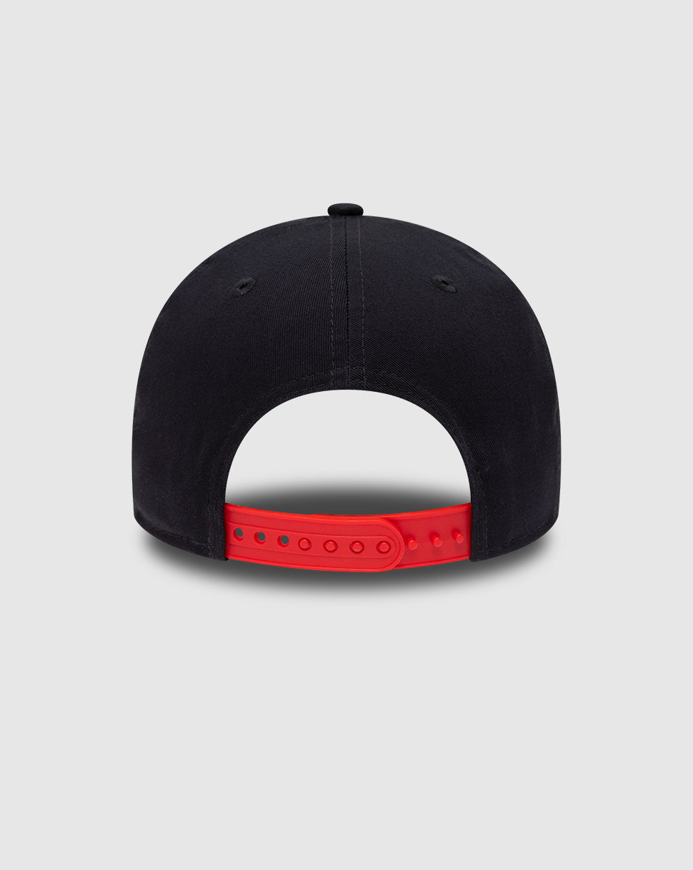 Rear view of navy Oracle Red Bull Racing cap showing red adjustable strap