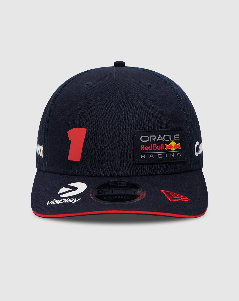 Navy 9FIFTY New Era cap with Verstappen 1 and Oracle Red Bull Racing patch on the front crown