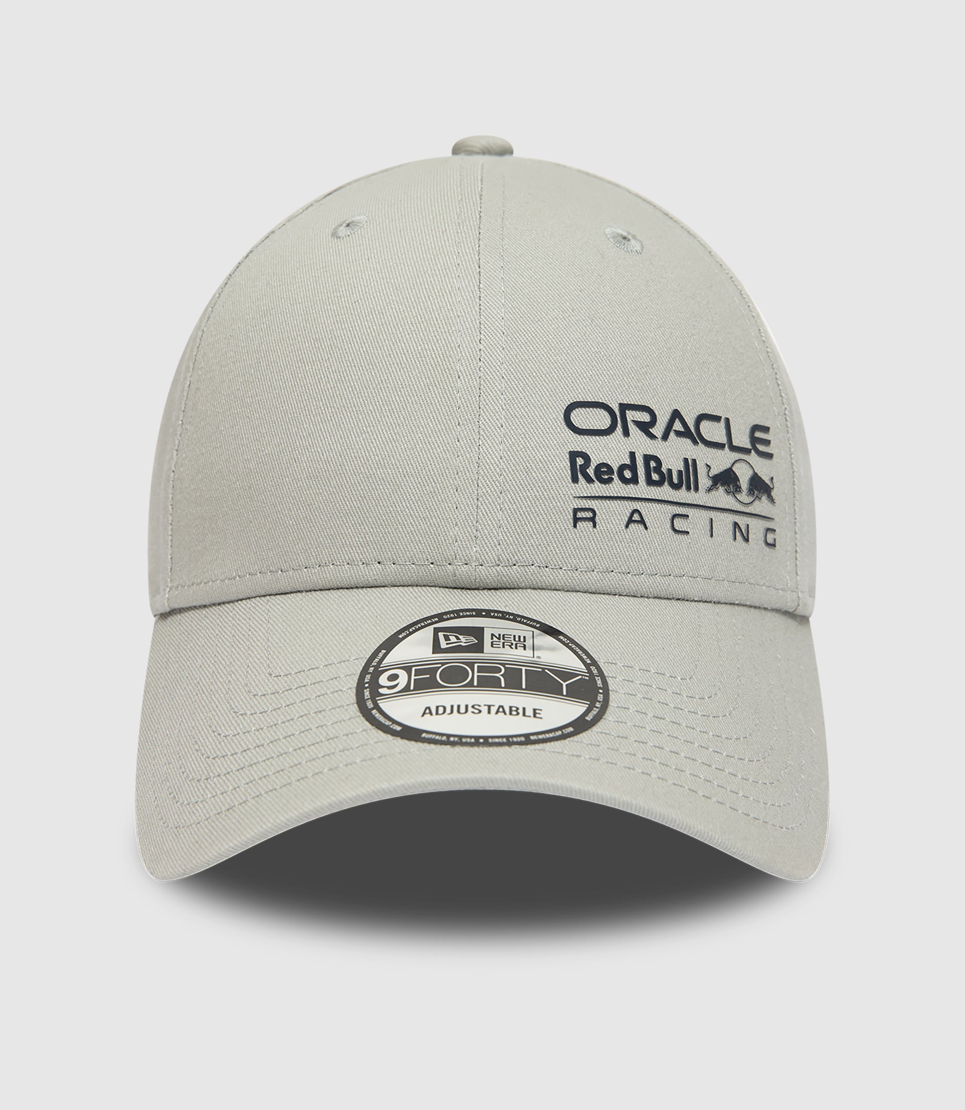 Grey Oracle Red Bull Racing 9FORTY cap crown with mono logo and New Era flag on the side