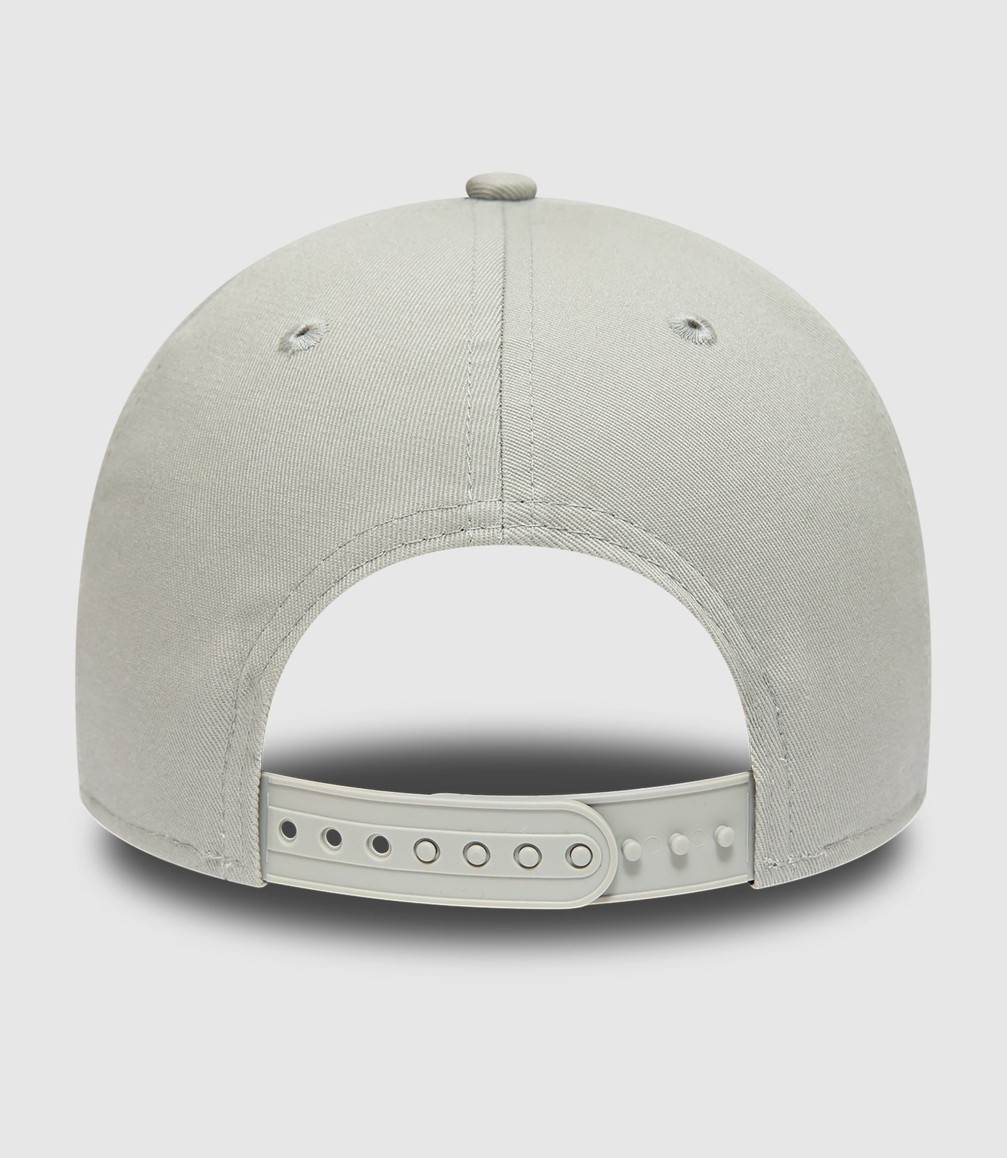 Back view of grey New Era 9FORTY cap showing adjustable strap and curved brim