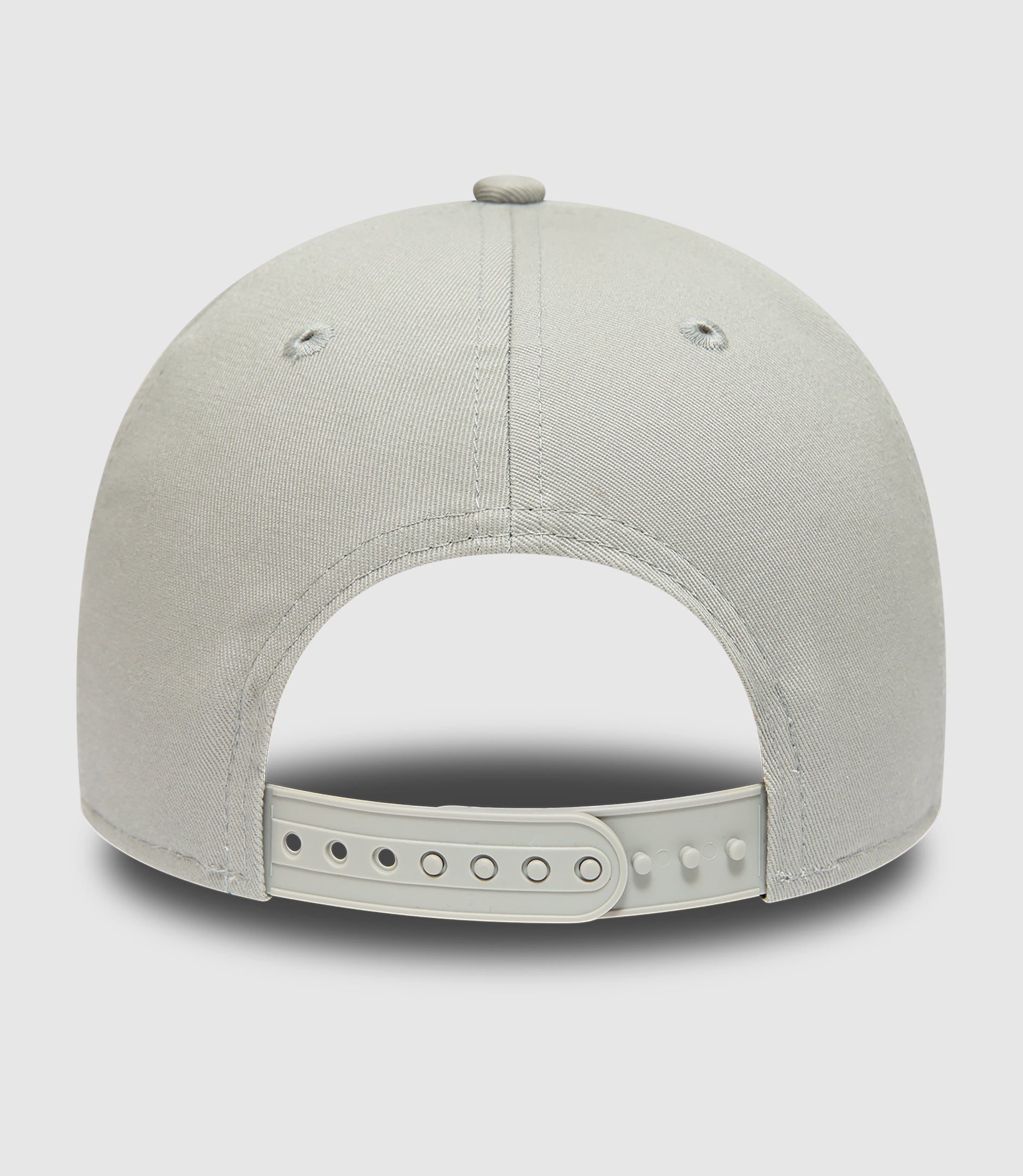 Back view of grey New Era 9FORTY cap showing adjustable strap and curved brim
