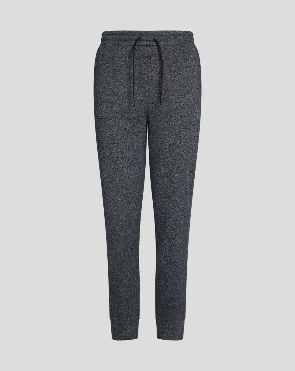 Front view of charcoal marl joggers with drawstring waist and cuffed ankles