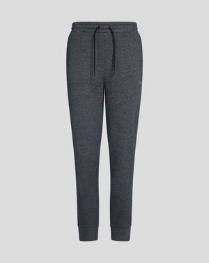 Front view of charcoal marl joggers with drawstring waist and cuffed ankles