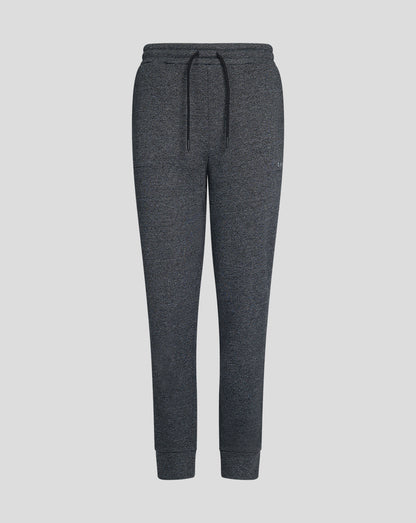 Front view of charcoal marl joggers with drawstring waist and cuffed ankles