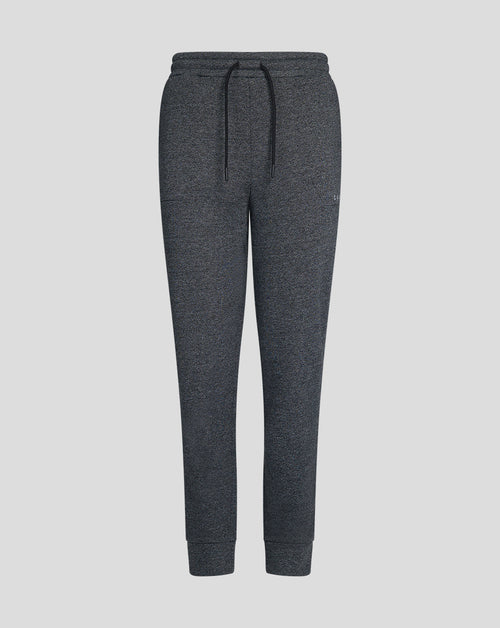 Front view of charcoal marl joggers with drawstring waist and cuffed ankles