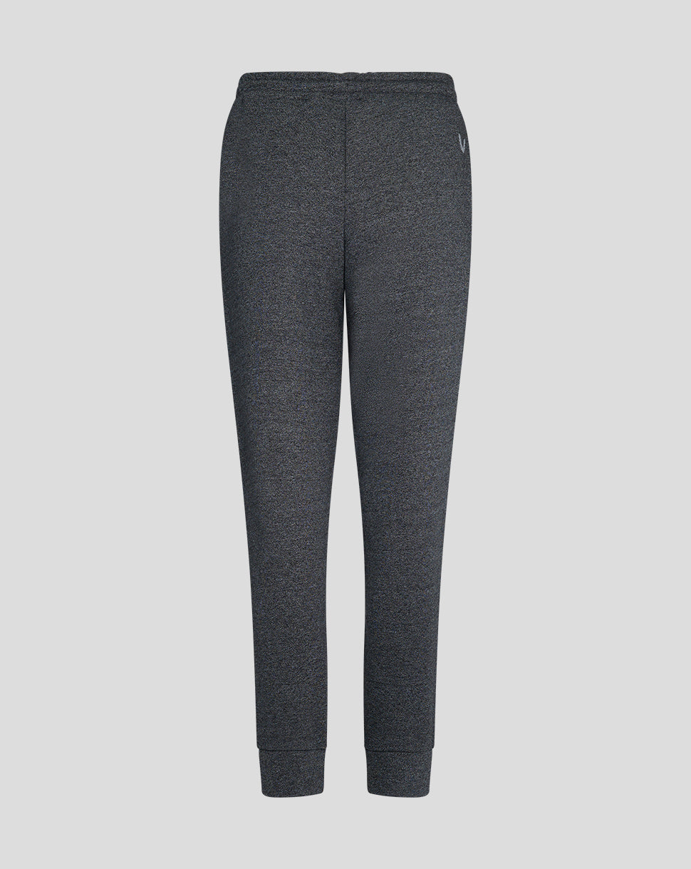 Back view of charcoal marl joggers with a small logo on the hip