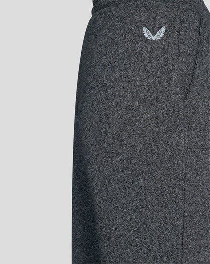 Close-up of the wing logo on the charcoal marl jogger fabric