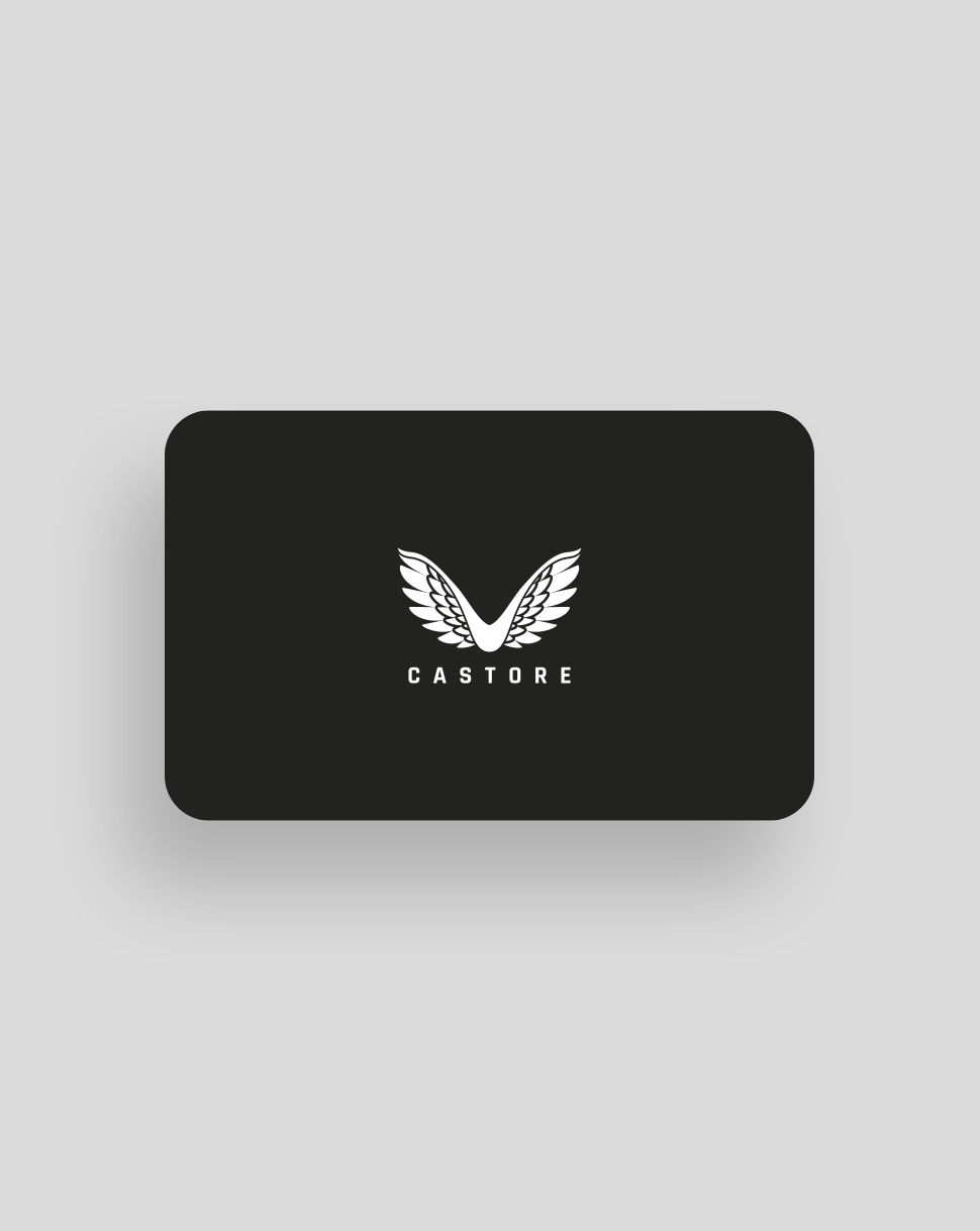 Castore electronic gift card with white wing logo on a black card