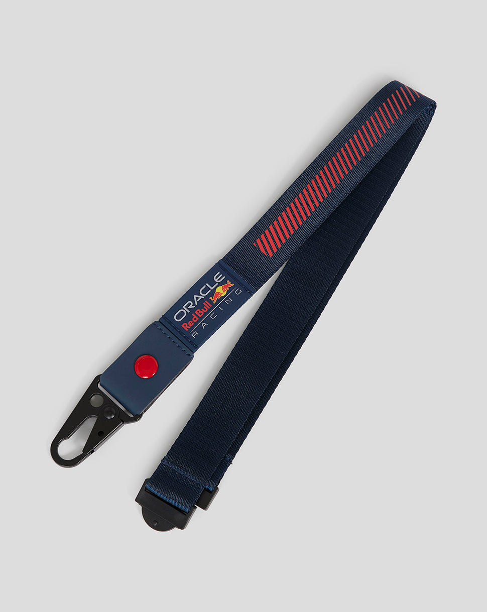 Nylon Oracle Red Bull Racing lanyard with branded tab and hook clip
