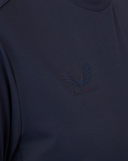 Navy stretch sweat top with an embossed wing logo and Castore branding on the chest.
