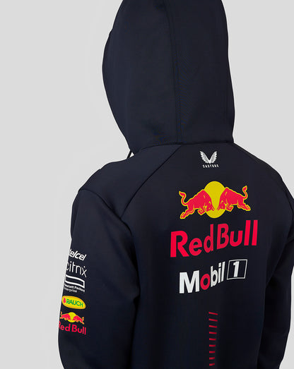 Back view of navy night sky hoodie with large Red Bull logo and sponsor graphics on the back