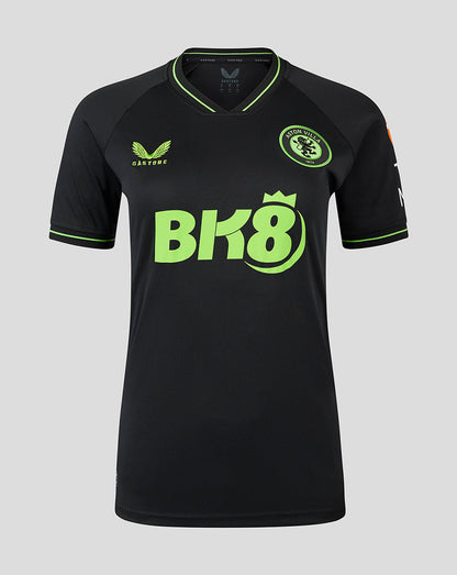 Aston Villa Women's 23/24 goalkeeper shirt in black with neon green trim and the club crest.