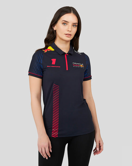 Navy Max Verstappen polo shirt with number 1 on the chest and sponsor logos.