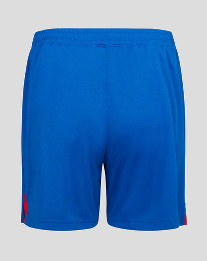 Back view of blue Rangers Women’s Away Shorts with crest on the left leg and red hem vent