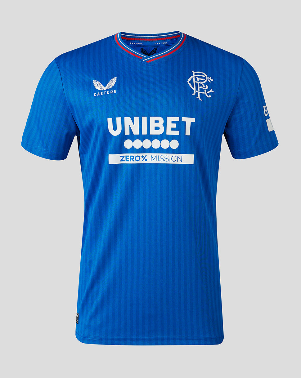 Rangers 23/24 home blue shirt with crest and UNIBET sponsor on the chest