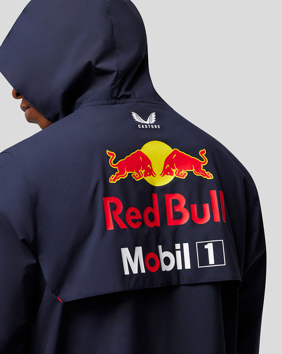 Night Sky navy water resistant jacket with Red Bull branding and sponsor logos on the back