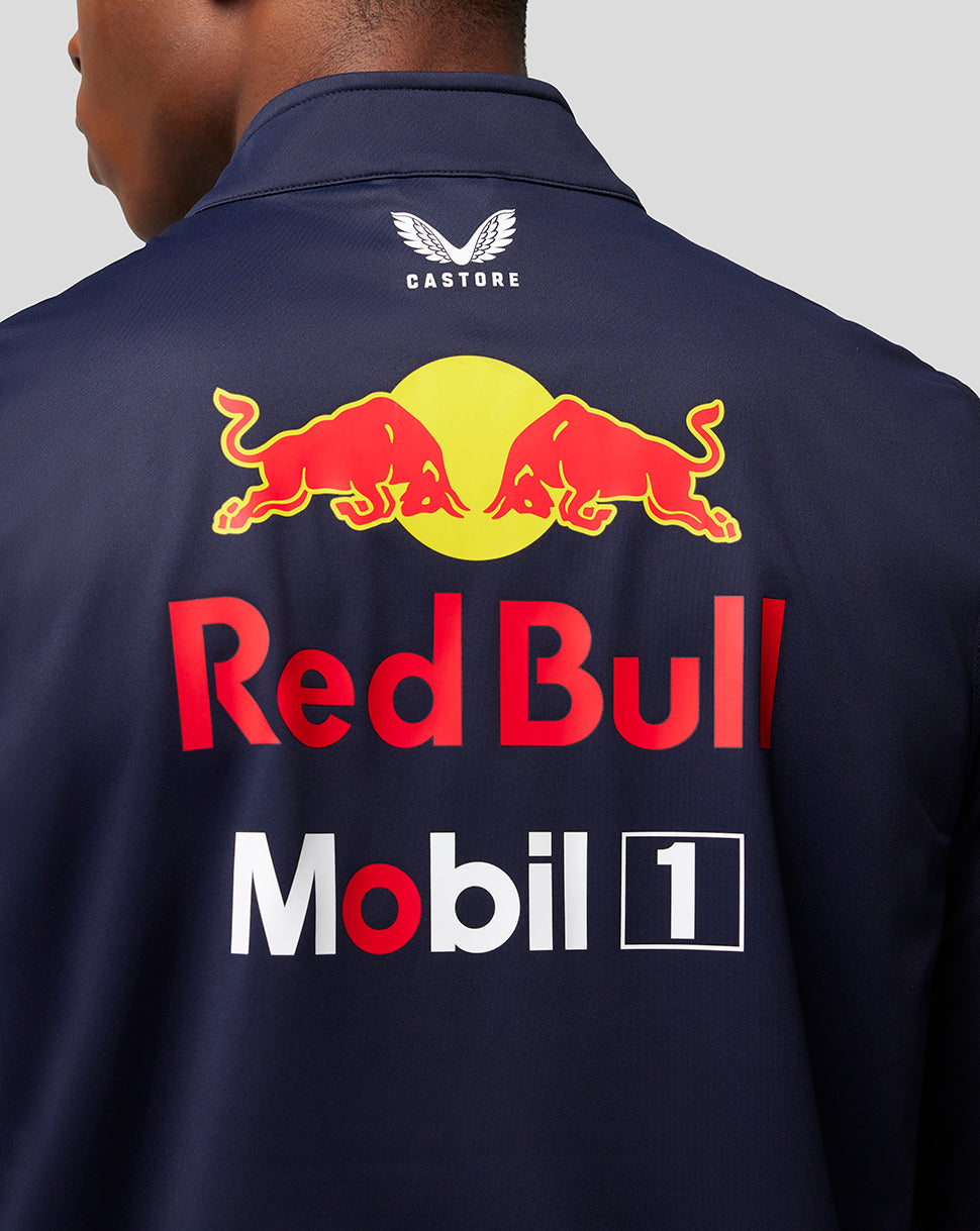 Back view of navy Night Sky gilet with large Red Bull logo across the back and Castore emblem at the collar.
