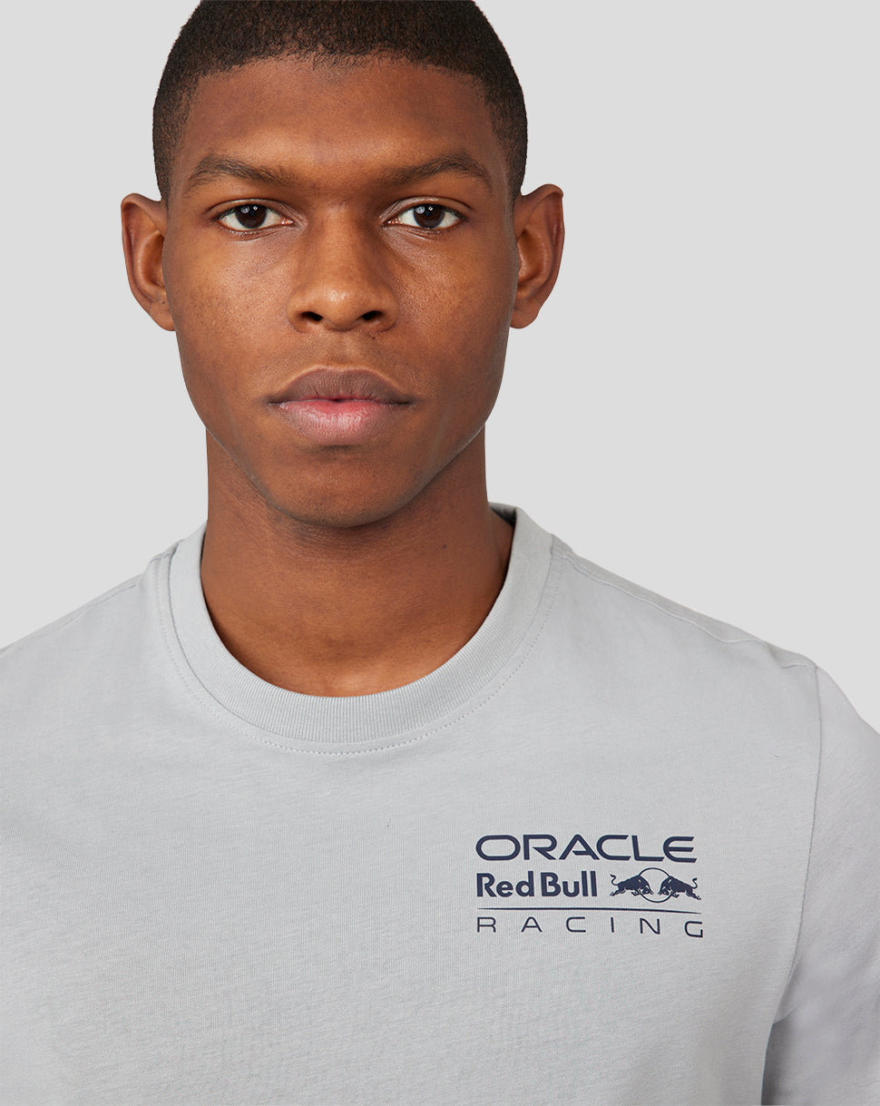 Grey Oracle Red Bull Racing Core T-shirt unisex back view shows large back logo and small front chest logo