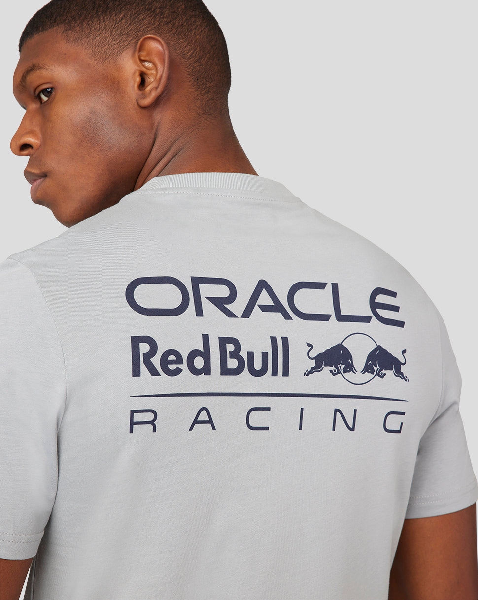 Back view of light grey Oracle Red Bull Racing Core T-Shirt with a large back logo and a small front logo