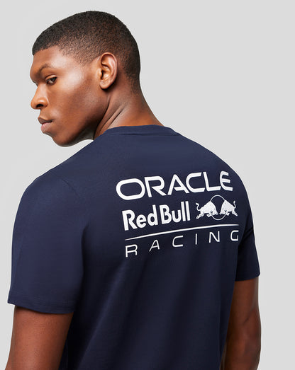 Back view of navy Oracle Red Bull Racing Core T Shirt with large white logo across back