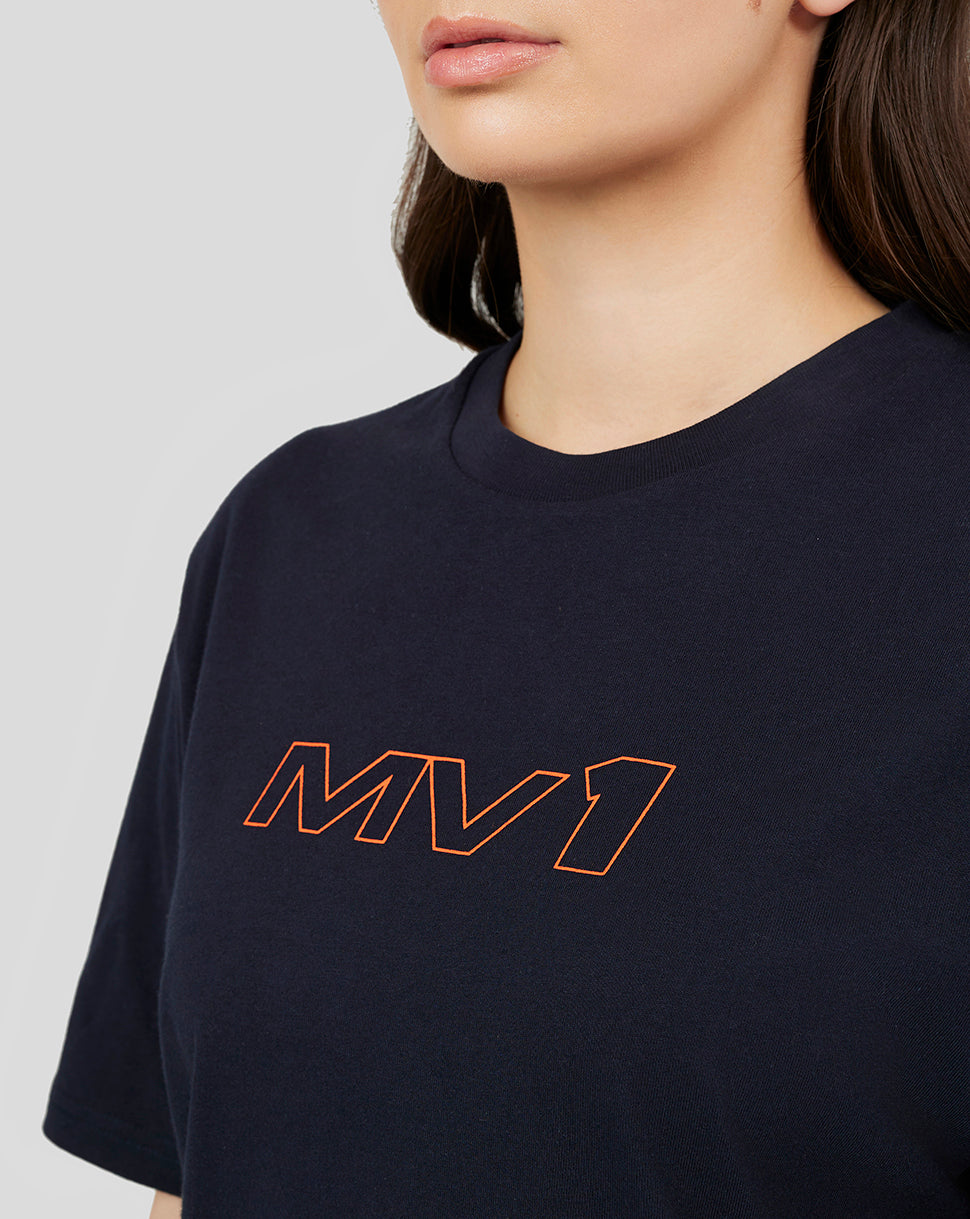 Navy T-shirt with orange MV11 logo on the chest