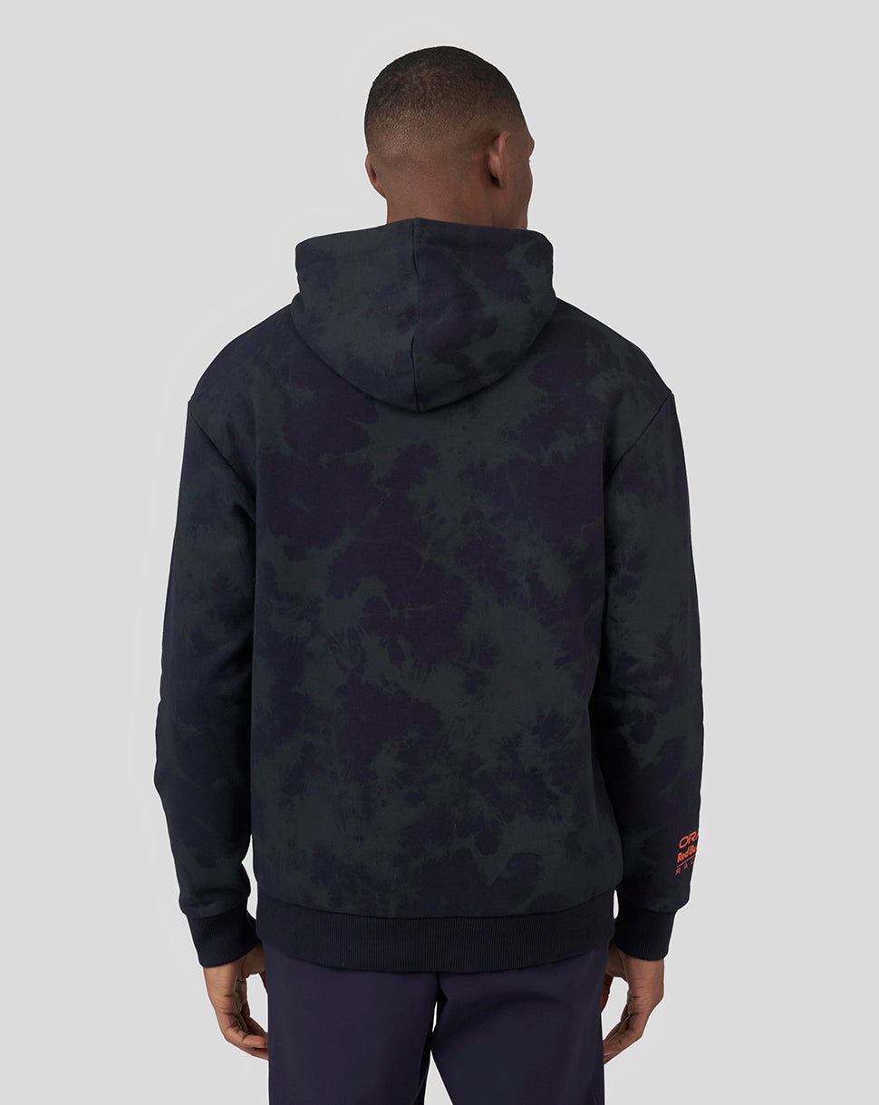 Back view of Max Verstappen Oracle Red Bull Racing hoodie in dark camouflage on a model
