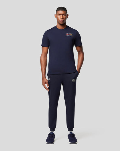 Male model wearing navy Oracle Red Bull Racing Core T Shirt with left chest logo