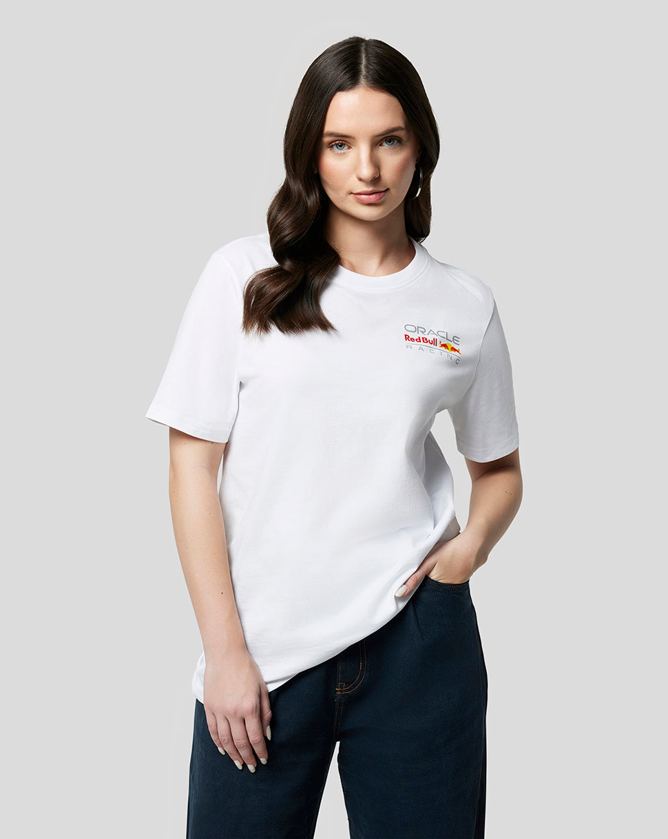 White Oracle Red Bull Racing Core T Shirt with full colour left chest logo.
