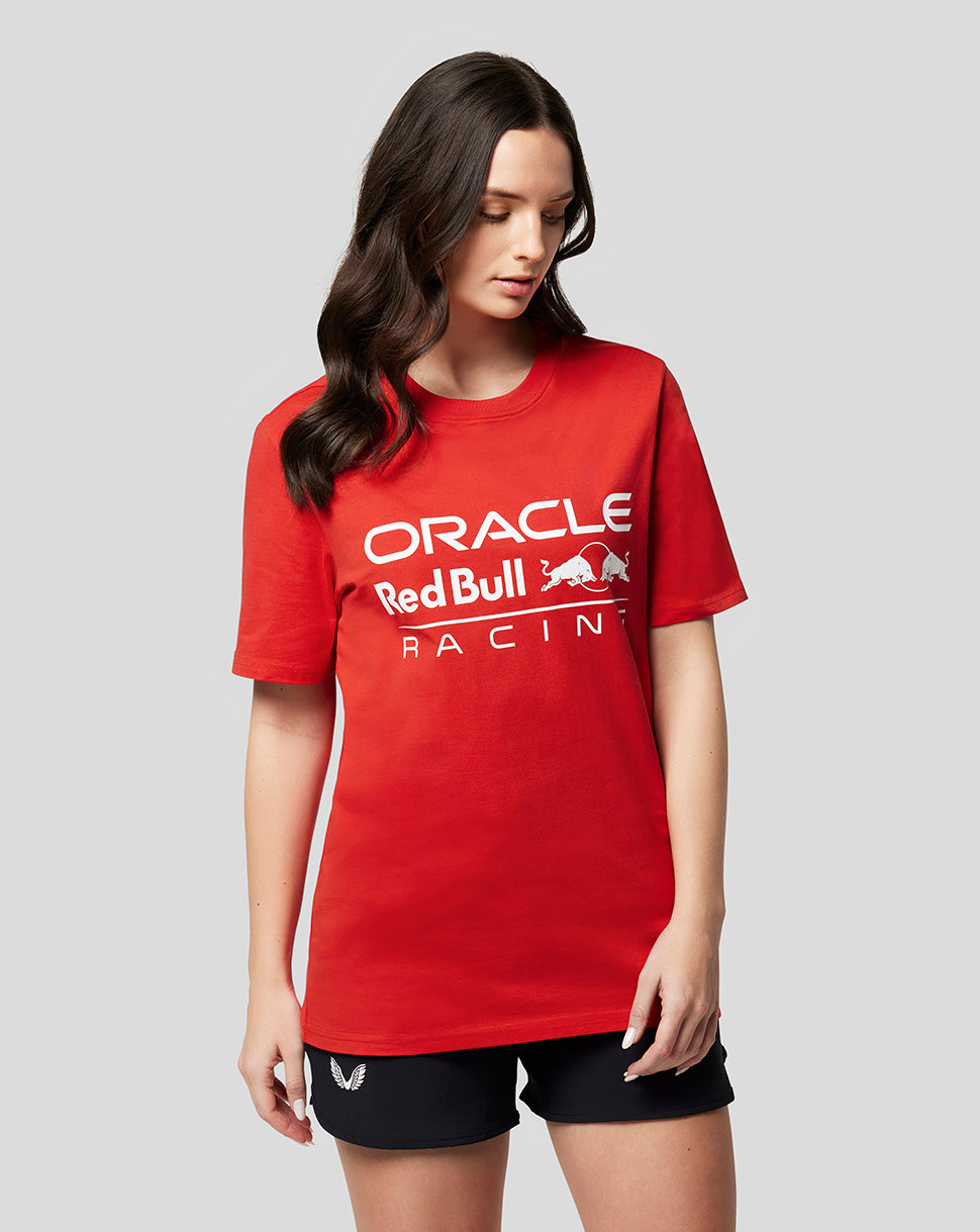 Red T shirt featuring a large Oracle Red Bull Racing logo on the front