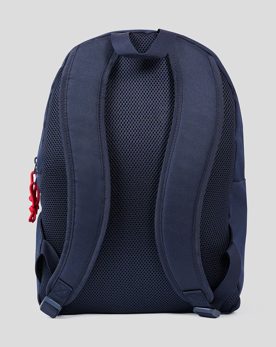 Back view of a navy Oracle Red Bull Racing backpack Night Sky with padded shoulder straps